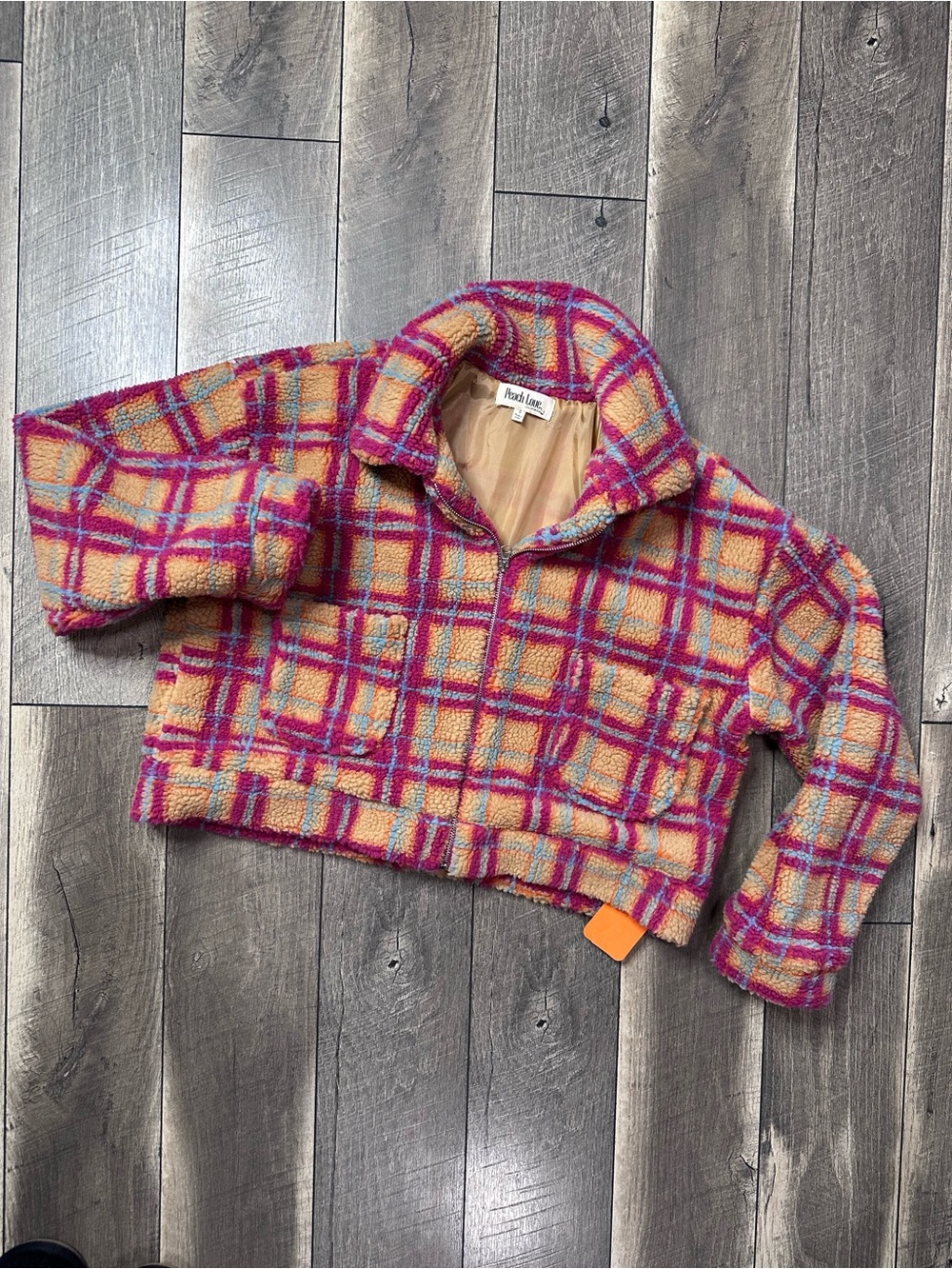 Peach Love Sherpa Crop Zip Up Jacket